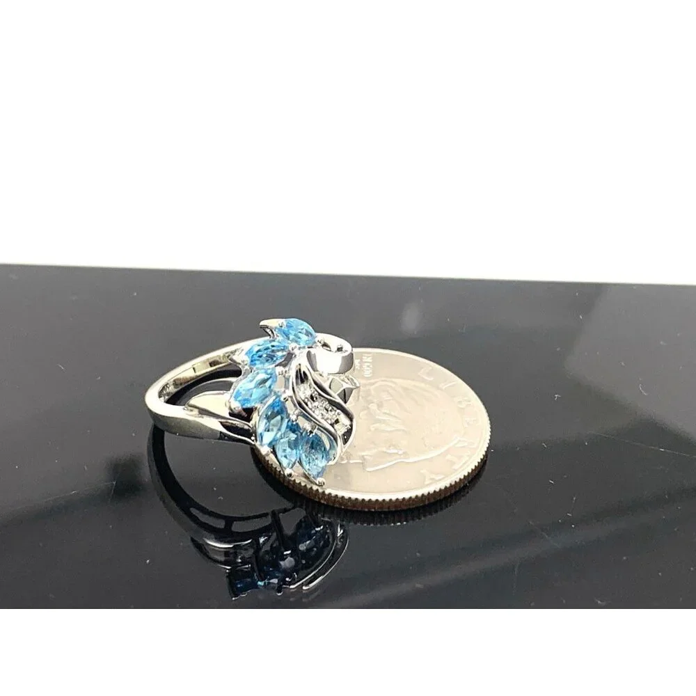 Blue Gemstone Diamond Cocktail Ring 10k White Gold Estate Jewelry Women's Size 7